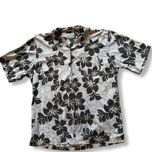 Men's Blue and White Floral Casual Button Down Shirt L